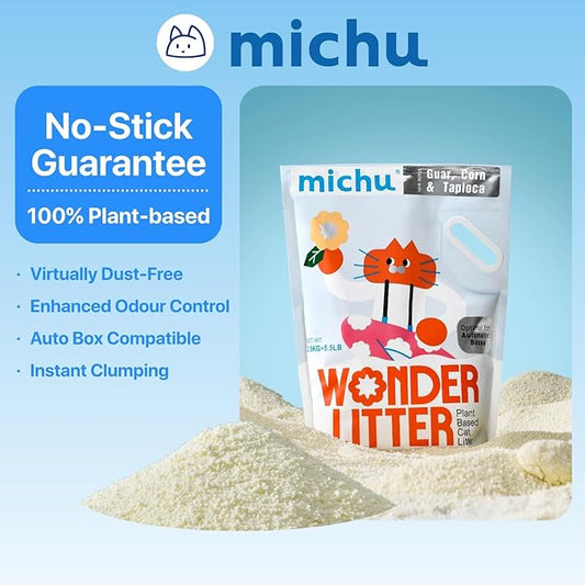 Michu Wonder Cat Litter, Cassava Plant-Based Cat Litter, Automatic Litter Box Friendly, Flushable & Fast Clumping, Low Dust Odor Control, 5.5lb/88oz - Lemon Tea 6 Pack