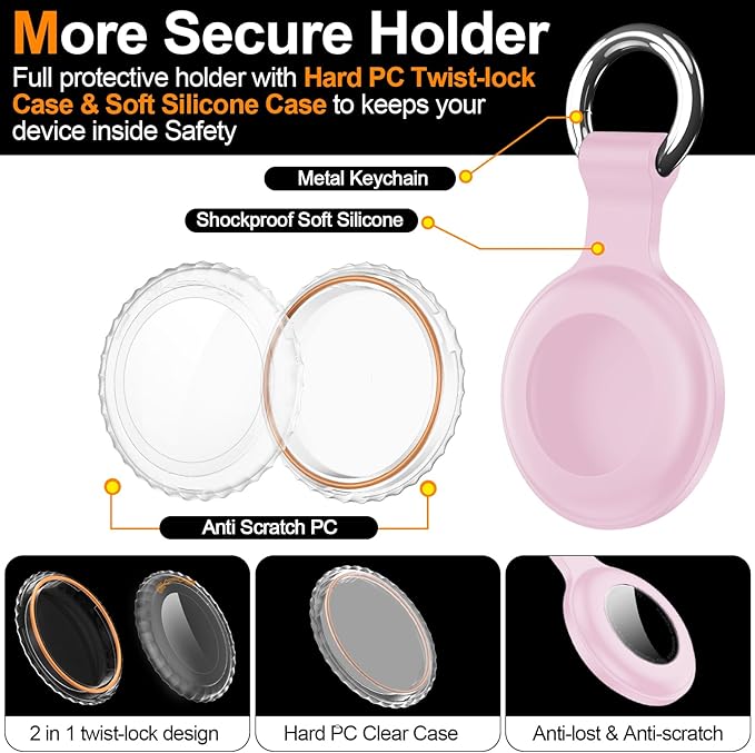 1|2|4Pack for Apple AirTag Holder,for Air Tag 2nd &1st Genaretion,Waterproof GPS Tracker Air Tag Keychain with Cover Anti-Scratch Silicone for Air-Tag Case for Pets,Luggages-Pink+Pink+Purple+Purple