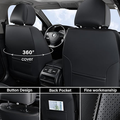 Coverado Car Seat Cover, Front Seat Cover, 2 Pack Universal Seat Covers for Cars, Breathable Nappa Leather Seat Cover, Waterproof Car Seat Protectors, Automotive Seat Covers Fit for Most Cars Black