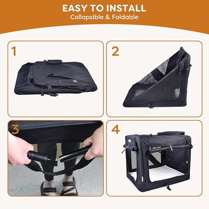 JESPET Soft Dog Crates Kennel for Pets, 3 Door Soft Sided Folding Travel Pet Carrier with Straps and Fleece Mat for Dogs, Cats (Graphite Black, Large(30" L x 21" W x 23" H))