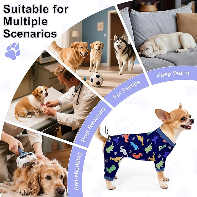 Bienbee Dog Pajamas, 4 Pack Dog Recovery Suit Shedding Suit Cute Soft Puppy Clothes Dogs Pjs Onesies Jammies Adjustable Breathable & Stretchy Clothes for Small Medium Large Dogs Girl Boy Puppy-XS