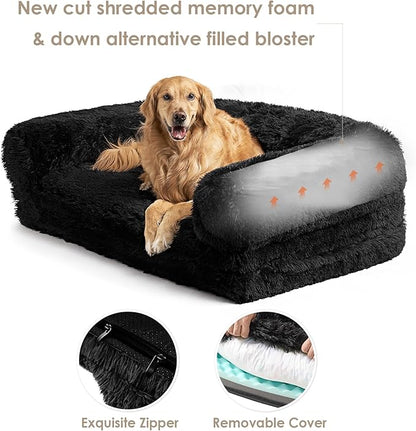 EHEYCIGA Foldable Human Dog Bed, 72"x44"x11" Orthopedic Memory Foam Human Sized Dog Bed, Waterproof Pet Bed for People, Faux Fur Pet Couch for Adult with Non-Slip Bottom, Black