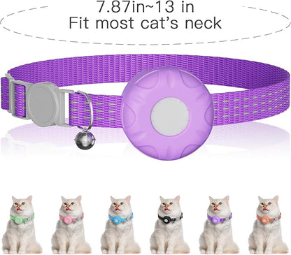 Cat Tracker Collar,No Monthly Fee Cat Tracker Works with Apple Find My App(Only iOS),GPS Tracker for Cats,Real-Time Location Pet Tracking|Safety Collar and Tracker Holder Included-Purple