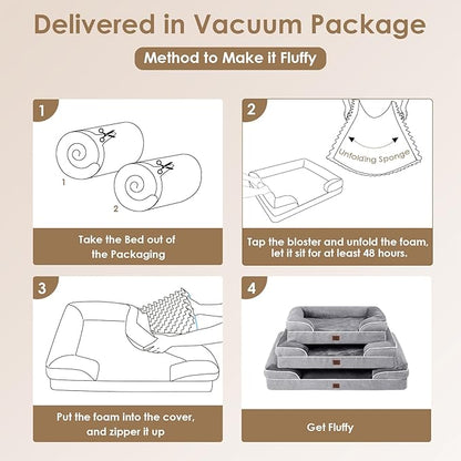 EHEYCIGA Orthopedic Dog Bed for Small Dogs, Waterproof Memory Foam Small Pet Beds with Sides, Non-Slip Bottom and Egg-Crate Foam Medium Dog Couch Bed with Washable Removable Cover, Grey