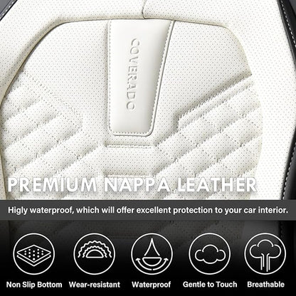 Coverado Car Seat Covers, Front Seat Cover, Waterproof Nappa Leather Seat Covers for Cars, 2 Pack Driver Car Seat Protectors, Automotive Seat Covers Universal Fit for Most Cars, Black&White