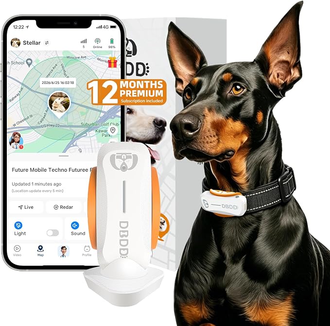 GPS Dog Tracker, 12-Mo Sub, Real-Time Loc, E-Fence, Health Monitor