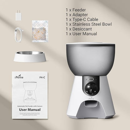 iPettie F4-C Smart Automatic Pet Feeder with 160° Wide-Angle Camera, 5G WiFi Connectivity, 2K HD, Motion & Sound Detection, 2-Way Voice Interaction, Night Vision, Stainless Steel Food Dispenser