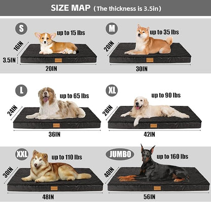 Patas Lague Orthopedic XL Dog Bed Large Sized Dog 42''X28'', Soft Waterproof Egg Crate Foam Large Pet Crate Beds Mat with Removable Washable Cover and Non-Slip Bottom, Black