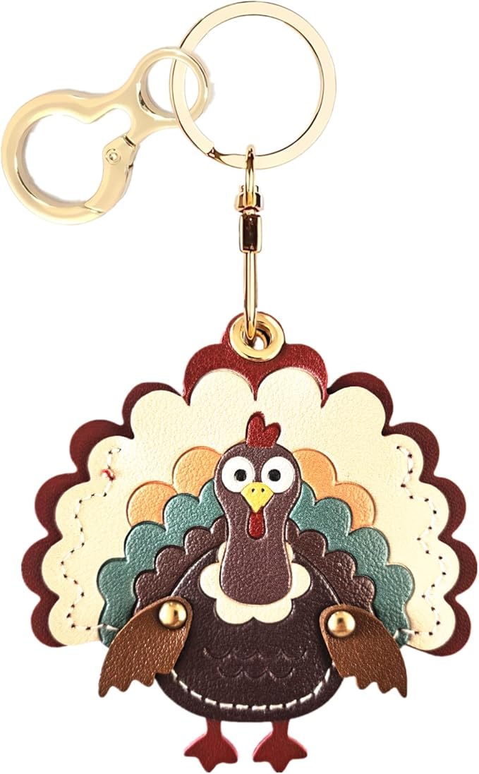 BORKUANA Leather Keychain Holder Case Compatible with AirTag,Cute Protective Cover with Keyring