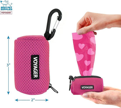 Best Pet Supplies 2-Pack Dog Poop Bag Holder Leash Attachment, Color, Reusable Mesh Dispenser Pouch for Travel, Walking, Park, and Outdoor Use, Soft and Durable with Clip-On - Mesh Fuchsia
