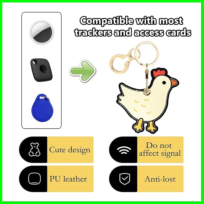 Leather Airtag Keychain Case Holder,Cute Protective Apple Air Tag Cover with Key Ring,Anti-Scratch Hidden Finder GPS Tracker Case for Wallet Keys,Bag,Pets,Backpack(ChickA)