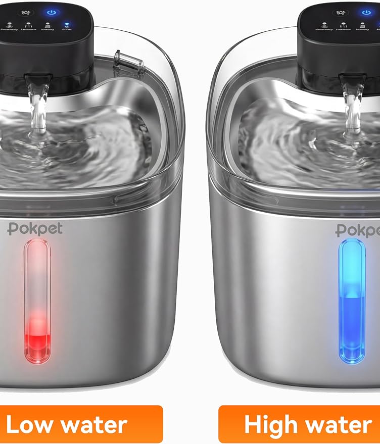5L Smart Cat Dog Water Fountain, Stainless Wireless Dog Water Bowl | 5L wireless cat dog fountain for small dogs and multi-cat homes, sensor flow, quiet use, 4000mAh battery ,8 filter set