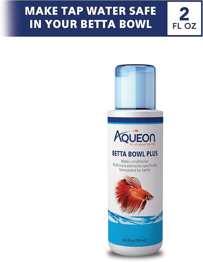 Aqueon Aquarium Fish Tank Betta Bowl Plus Water Conditioner, 4 Ounce (Pack of 2)