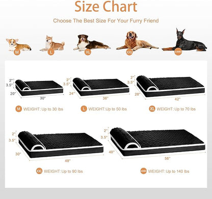 Orthopedic Dog Bed Medium Size Dog with Pillow 30''X20'', Waterproof Soft Comfortable Egg Crate Foam Pet Crate Beds Mat with Removable Washable Cover and Non-Slip Bottom, Black