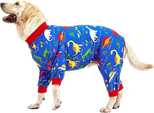 LovinPet Pitbull Large Dog Clothes, Wound Care/Post Surgery Dog Clothes, Lost World Dinosaurs Print, UV Protection, Pet Anxiety Relief, Large Dog Onesies, Pet PJ's /2XL