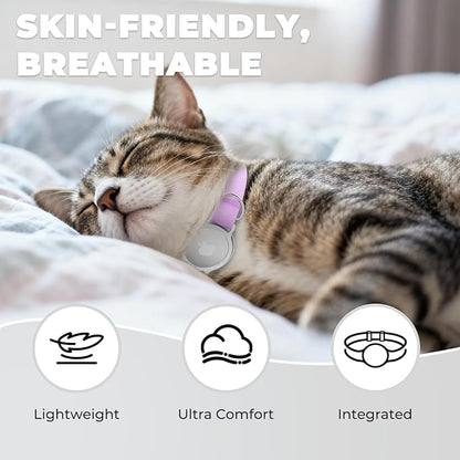 AirTag Cat Collar, Ultra Elastic Cat Tracker Collar with Apple Air Tag Holder, [Lightweight & Scratch Resistant] Stepless Adjustable GPS Pet Tracking Collars for Cats Kittens (Violet)