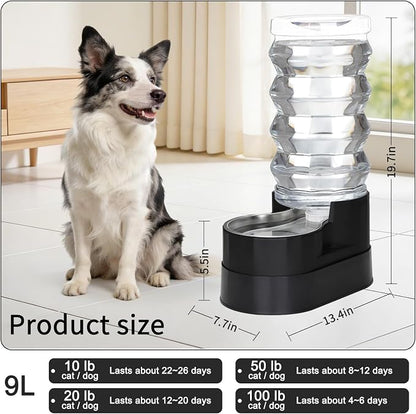 RIZZARI 9L Elevated Dog Waterer: Large Capacity Hydration | Raised Drinking Height/No Filter Maintenance/No Power Needed /Gravity Refill/Stainless Steel Bowl /Indoor/Garage