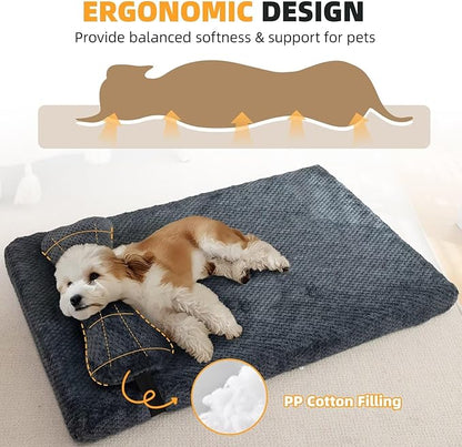 huraty Orthopedic Dog Bed with Bolster Pillow, Soft Plush Pet Bed Mat Non-Slip Bottom, Washable Pet Bed Mattress for Crate Kennel Suitable for Pets Up to 10 lbs, Charcoal 19.6x15.7x2 in