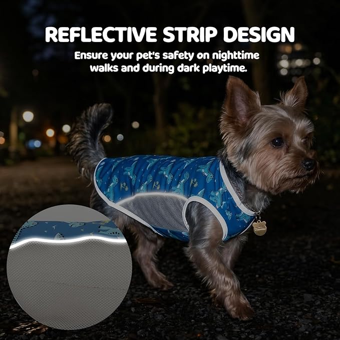 UPF 50+ Sun Protection Dog T-Shirt, 2 Pack Lightweight Sleeveless Dog Vest for Small Dogs Boy – Reflective Strips, Quick-Dry Pet Apparel, Sports Fan Shirt P23ST00507M