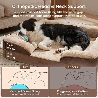 BELLA & PAL Orthopedic Dog Sofa Bed for Medium/Large Dogs – No Assembly Needed, Chew-Proof Egg-Crate Foam Dog Couch with Waterproof Liner, Washable Removable Cover (Brown, 28" L x 23" W x 6" Th)