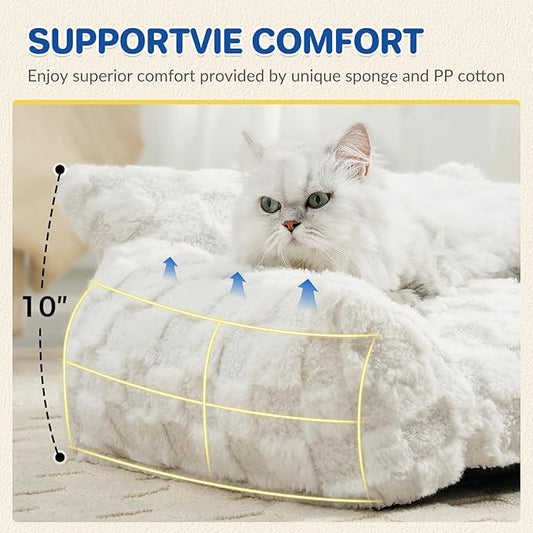 ABCPET Cat Bed Dog Couch for Puppy and Kitten, Fluffy Dog Bed Medium Dogs Couch, Supportive Cat beds for Indoor Cats, Washable Cover & Non-Slip, 32 inch, White