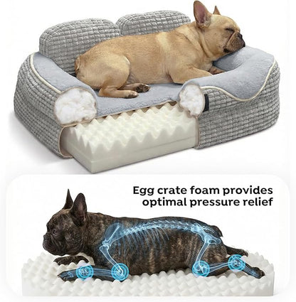 Veehoo Cute Small Dog Bed, Orthopedic Waterproof Pet Beds for Small Dogs, High Back Non-Slip Bottom and Egg-Crate Foam Puppy Couch Sofa with Washable Removable Cover Grey, 24"
