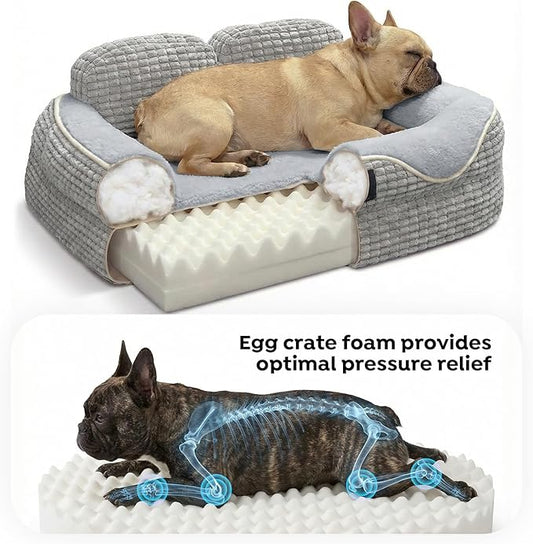 Veehoo Cute Dog Bed for Medium Dogs, Orthopedic Egg-Crate Foam Dog Bed with Sides, Removable Washable Cover & Waterproof Lining, Comfortable Pet Couch Pet Sofa Grey, 36"