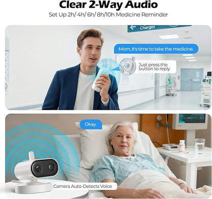 Elderly Monitor with Camera and Audio, Two-Way Talk Baby Monitors for Elderly Care, Call Button, Med Reminder Camera for Elderly Monitoring, for Seniors, Dementia Patients (No WiFi)