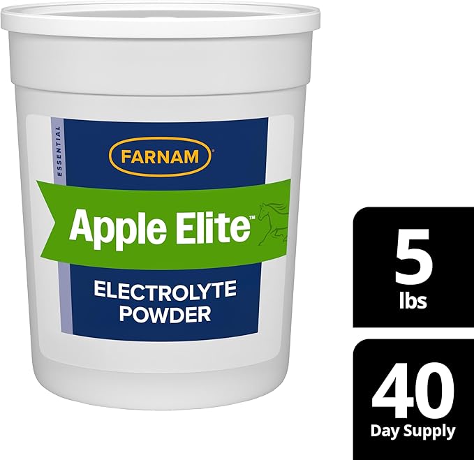 Farnam Apple Elite Horse Electrolytes Powder Supplement, Replaces Vital Minerals, Encourages Hydration, Sugar-Free, Contains Sodium, Potassium, Calcium & Magnesium, Apple Flavored, 5 lb