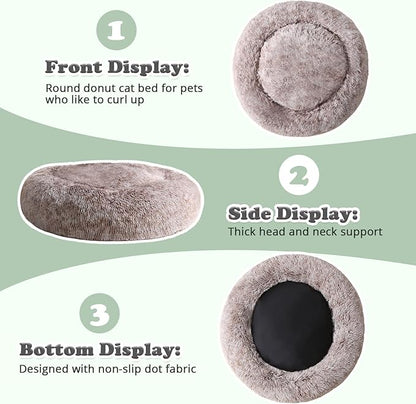 JOLLYVOGUE Dog & Cat Bed, Calming Anti-Anxiety Pet Bed for Small Dogs, Fluffy Donut Cushion for Small and Medium Pets (20")