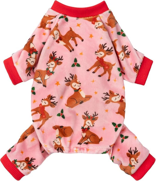 Fitwarm Christmas Reindeer Dog Pajamas, Christmas Clothes for Small Dogs Girl, Holiday Pet Outfit, Pink, Red, Large