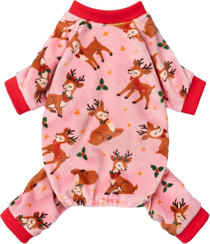Fitwarm Christmas Reindeer Dog Pajamas, Christmas Clothes for Small Dogs Girl, Holiday Pet Outfit, Pink, Red, Medium