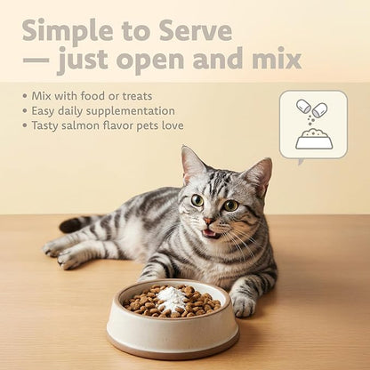 LOVITA Pets L-Lysine Powder for Cats & Dogs, Immune Support Pet Supplement with AjiPure L-Lysine and Vitamin C, Salmon Flavor for Daily Use, Includes Scoop