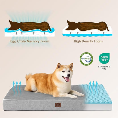 EHEYCIGA Waterproof Dog Bed Memory Foam 36x27, Orthopedic Dog Beds Mat for Large Dogs with Removable Cover, Grey