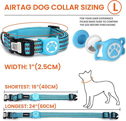 AirTag Dog Collar for Large Dogs, IP68 Waterproof Air Tag Dog Collar with Apple AirTag Holder, Reflective, QR Code Personalized Dog Tags(Blue, Large)