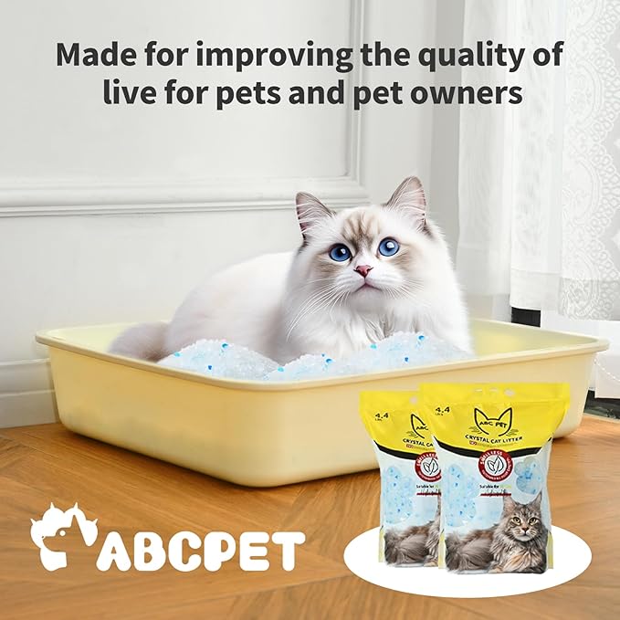 ABCPET Cat Litter Crystals No Clumping Odor Control Kitty Litter Non-Clumping No scooping Low Dust, Low Tracking, Dehydrates Waste - 8.6 lbs (2 x 4.3 lb Packs)