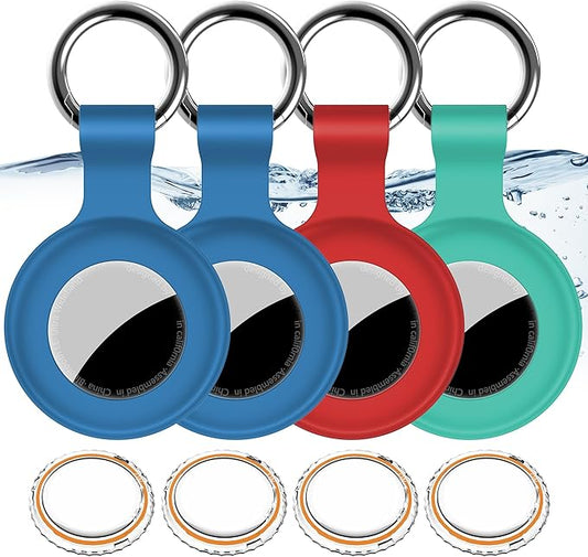 1|2|4Pack for Apple AirTag Holder,for Air Tag 2nd &1st Genaretion,Waterproof GPS Tracker Air Tag Keychain with Cover Anti-Scratch Silicone for Air-Tag Case for Pets,Kids,Luggages-Blue+Blue+Green+Red
