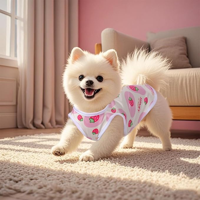 Pistha Pink Dog Shirts Cute Summer Dog Clothes Soft Pet T-Shirt Printed Puppy Shirt for Small Medium Dogs Cats Girl(Strawberry1,M)