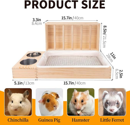 BESNEW 3 in 1 Rabbit Hay Feeder with Litter Box,Upgraded Wooden Hay Feeder Set for Guinea Pig Chinchilla Bunny Other Small Animals,Quick Cleaning & Large Capacity & Preventing Waste
