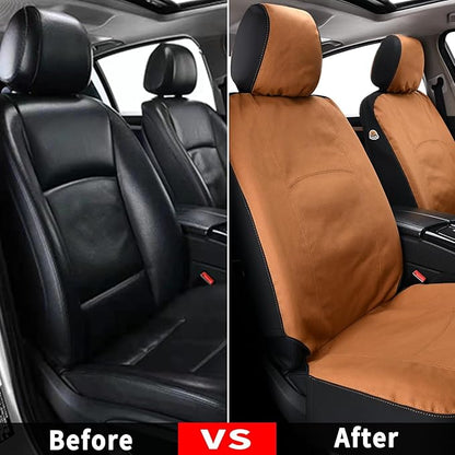 Coverado Car Seat Covers Front, Canvas Universal Seat Covers for Cars, 2-Pack Car Seat Cushions, Auto Seats Protectors for Kids & Dogs, Driver Seat Covers Fit for Most Vehicles Trucks SUVs/Khaki