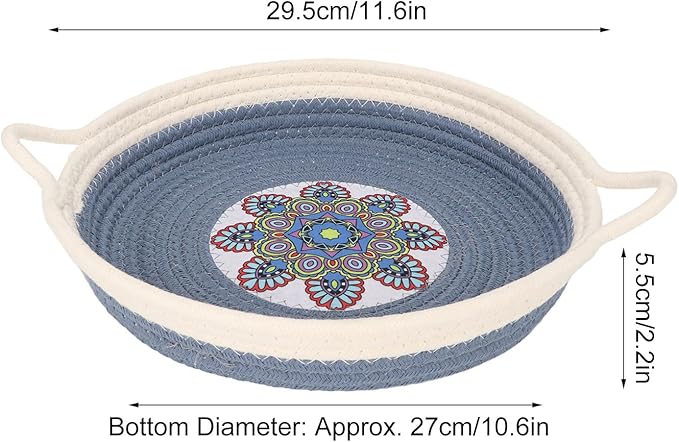 Cotton Rope Woven Cat Bed Simple Hand Woven Double Sided Cat Bed Basket for All Seasons(Dusty Blue)