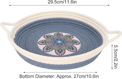 Cotton Rope Woven Cat Bed Simple Hand Woven Double Sided Cat Bed Basket for All Seasons(Dusty Blue)