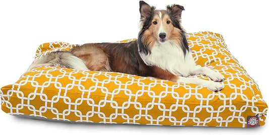 Majestic Pet Shredded Memory Foam Dog Bed Large with Removable Washable Cover – Rectangle Orthopedic Dog Bed–Durable Dog Crate Bed-Flat Dog Bed for Senior Dogs - (44x36) L - Links - Yellow