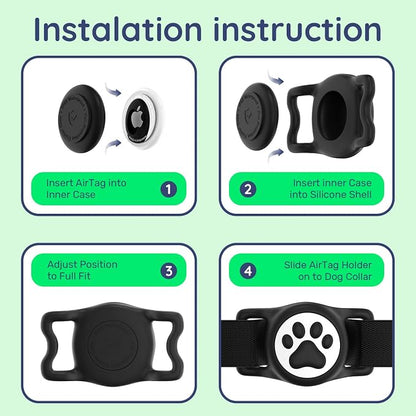 IP68 Waterproof Dog AirTag Holder for Dog Collar, Soft, Stretchy Silicone | Full-Body Protection, Easy Tool-Free Installation, Quiet, No-Dangle Fit, Lightweight, Fits Dog & Cat Collars of All Widths