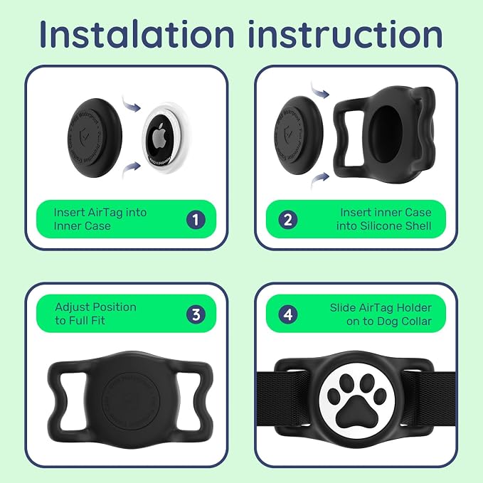 IP68 Waterproof Dog AirTag Holder for Dog Collar, Soft, Stretchy Silicone | Full-Body Protection, Easy Tool-Free Installation, Quiet, No-Dangle Fit, Lightweight, Fits Dog & Cat Collars of All Widths