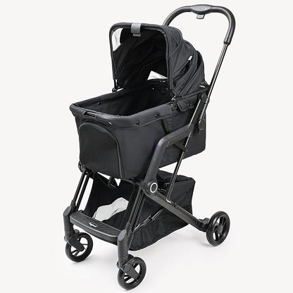 Upgraded Small/Medium Pet Stroller - Dogs & Cats up to 66 lbs, Folds for Storage and Features a Safety Foot Brake, 3-in-1 Foldable Portable Travel Carrier for 2 Small to Medium Pets (Black)