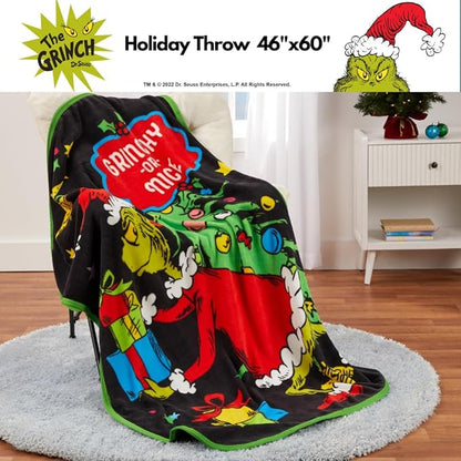 Collectibles Dr. Seuss The Grinch Holiday Christmas Bedding Super Plush Cozy Throw, 46 in x 60 in, (Officially Licensed Product) by Franco
