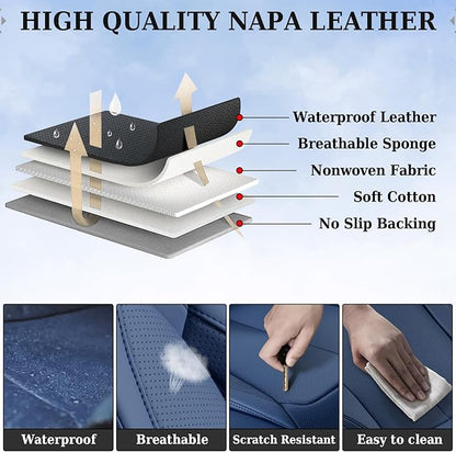 Coverado Seat Covers, Car Seat Covers Full Set, Leather Seat Covers for Cars, Car Seat Protector, Blue Car Seat Covers Front Seats and Back Seats Universal Fit for Most Cars