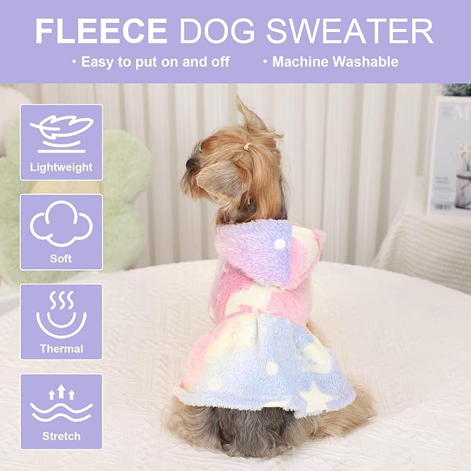 Kosiyi Dog Sweater Fleece Dog Hoodie Winter Puppy Clothes for Small Dogs Boy Girl Pet Hoodies Cold Weather Doggie Coats Fall Doggy Sweatshirt for Chihuahua Yorkie Cat Sweater Costume, Pink Star, XS