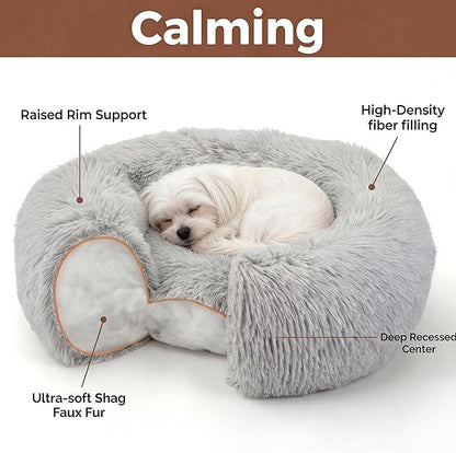 Extra Small Dog Bed Cute Grey Dog Bed Washable 19 inches Donut Fluffy Small Pet Beds,Calming Anti Anxiety Round Fits up to 10 lbs Soft Warm Pets Beds for Puppy Dogs Indoor